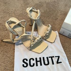 Schutz square toe tie up sandals